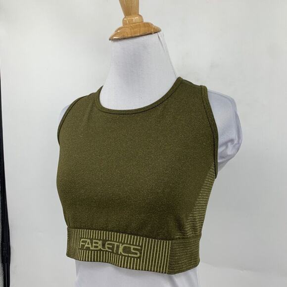 Fabletics Sports Bra Women M Medium Moss Seamless Low Impact Logo Band High Neck - Picture 3 of 13